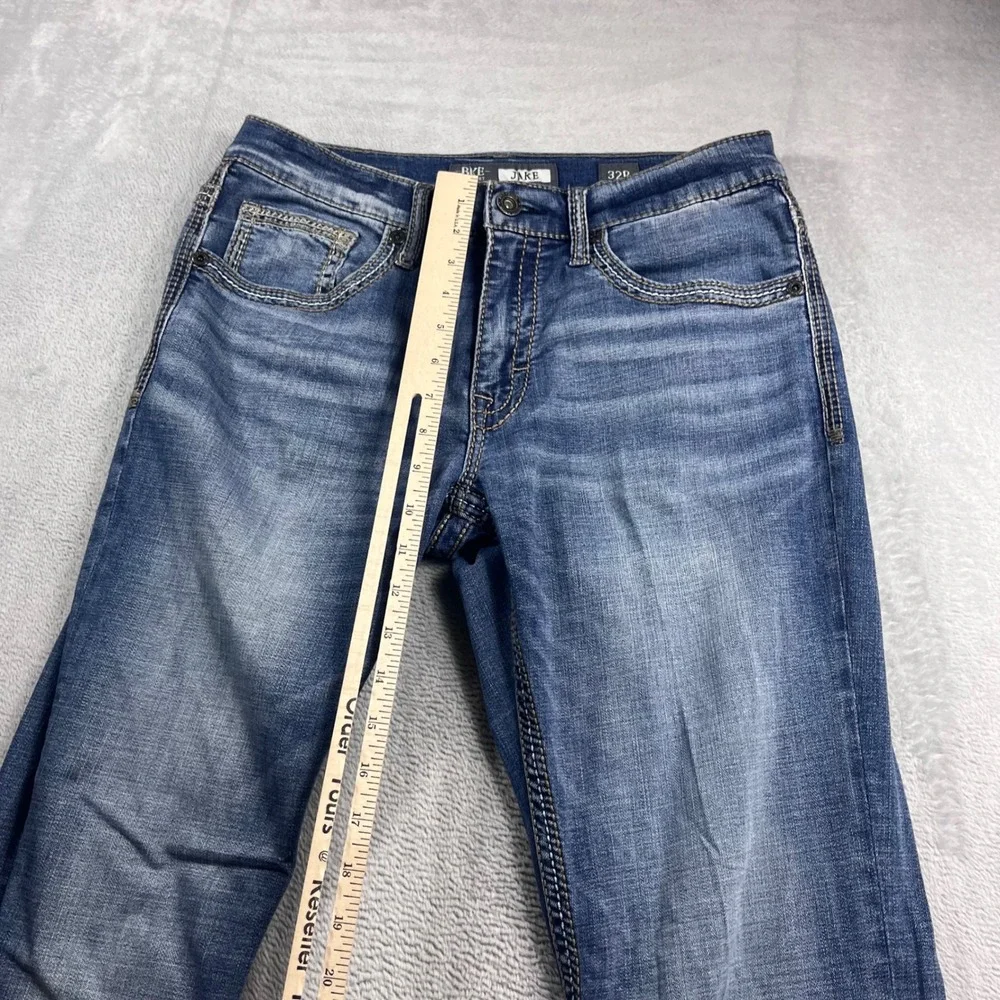BKE Jake Straight Leg Jeans Men 32R Medium Wash Denim Blue Contrast Stitch 32x31